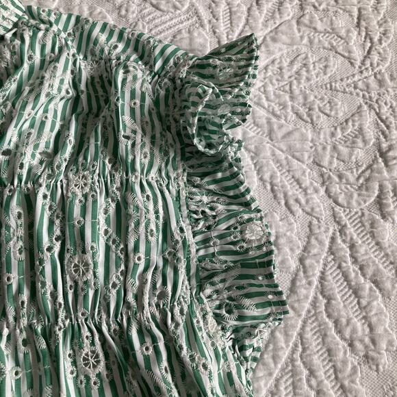NWT Avara Gentry Dress Button Up Ruffle cap Sleeve Green Eyelet Resort Beach L - Picture 11 of 14